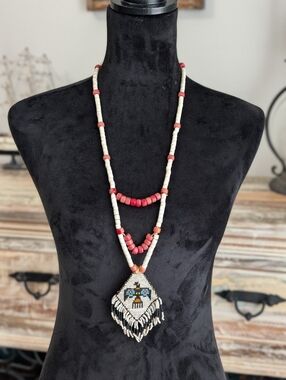 Thunderbird Beaded Necklace Southwestern Native American Style Seed Bead Pendant